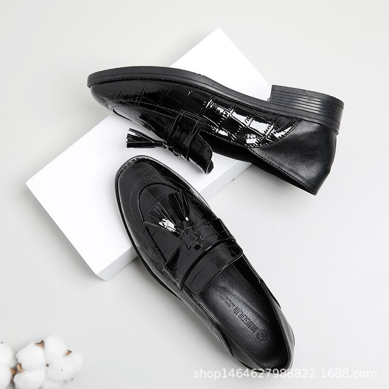 Zapatos de cuero japoneses para mujer, mocasines con flecos de cocodrilo, sin cordones, estilo Oxford, con borlas