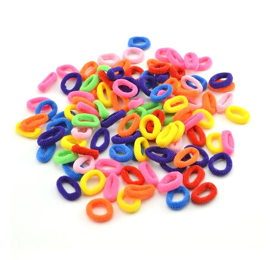 100 unids/lote, banda de goma para el pelo de niñas, negro, blanco, pequeñas bandas para el cabello coloridas para niños, accesorios para el cabello elásticos