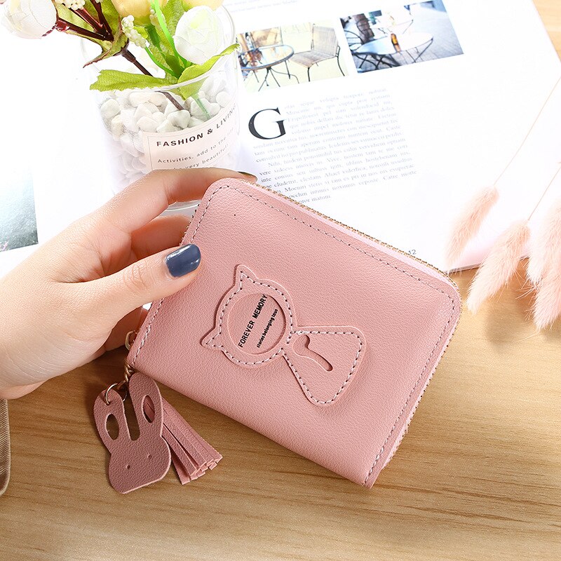 Wallets Tassel Short Wallet For Woman Zipper Mini Coin Purse Ladies Small Wallet Female Leather Card Holder: pink