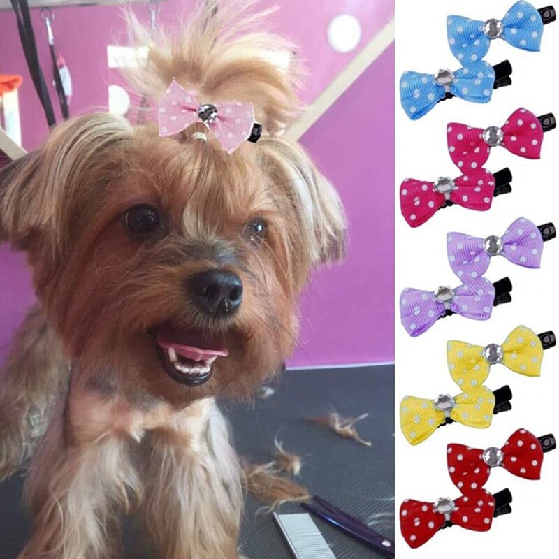 Horquilla para mascotas hecha a mano, Mini lazos, horquilla para perros pequeños, cinta de Yorkshire para cachorros, lazos coloridos, pinzas para el pelo, accesorios de aseo para perros