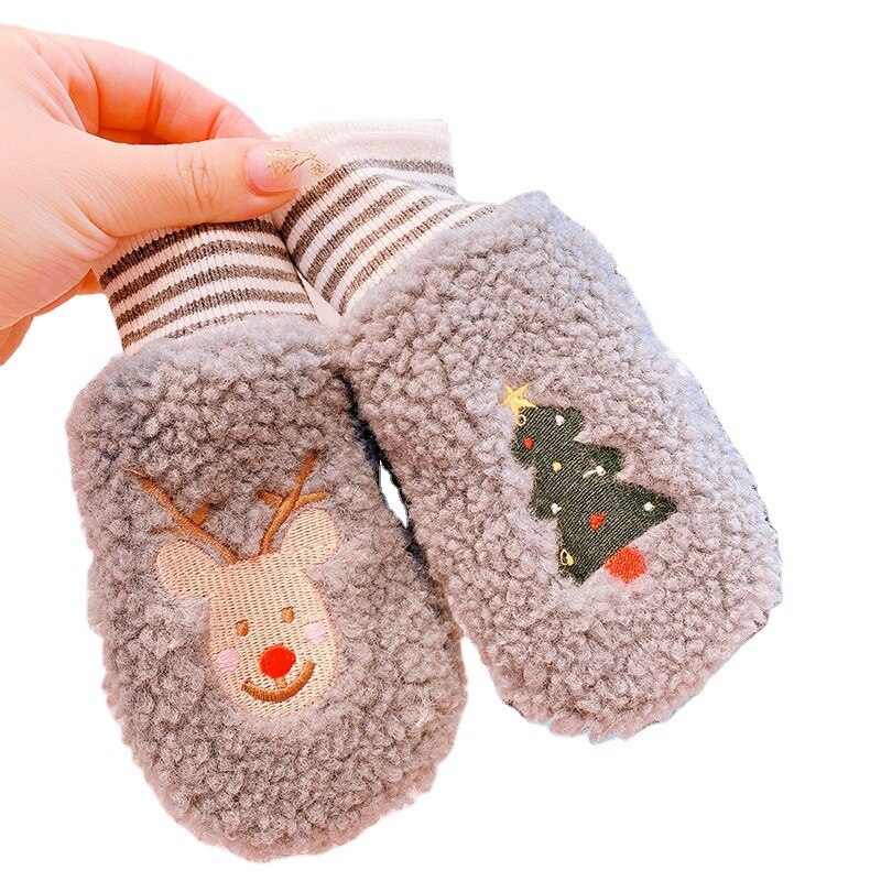Zagęścić dzieci rękawiczki z wełny owczej zimowe utrzymać ciepłe dzieci kreskówki pluszowe futrzane pełne mitenki miękkie rękawiczki dla 4-8 lat