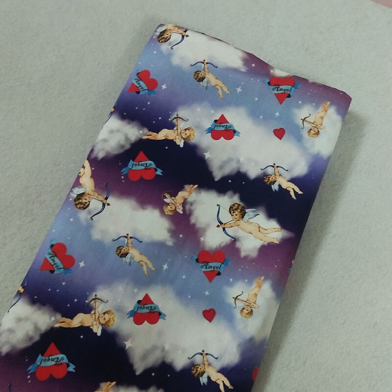 Katoenen stof rood hart baby engel in het paradijs ster en bewolkte liefdespijl naaidoek jurk kleding textiel weefsel patchwork