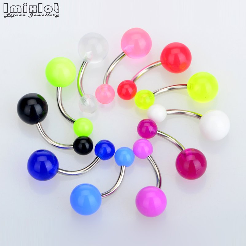 20 unids/lote de anillos coloridos de silicona para ombligo, Piercing para ombligo, bolas de 5/8mm, barra curva, Piercing para ombligo, joyería para el cuerpo