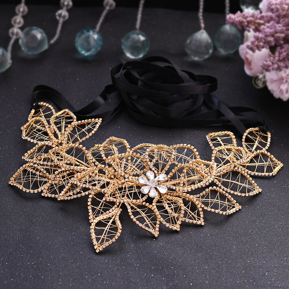 Trixy SH256-G ouro diamante cinto strass cinto cintilante para vestidos de casamento cinto champanhe ouro das mulheres ouro frisado cinto: black ribbon