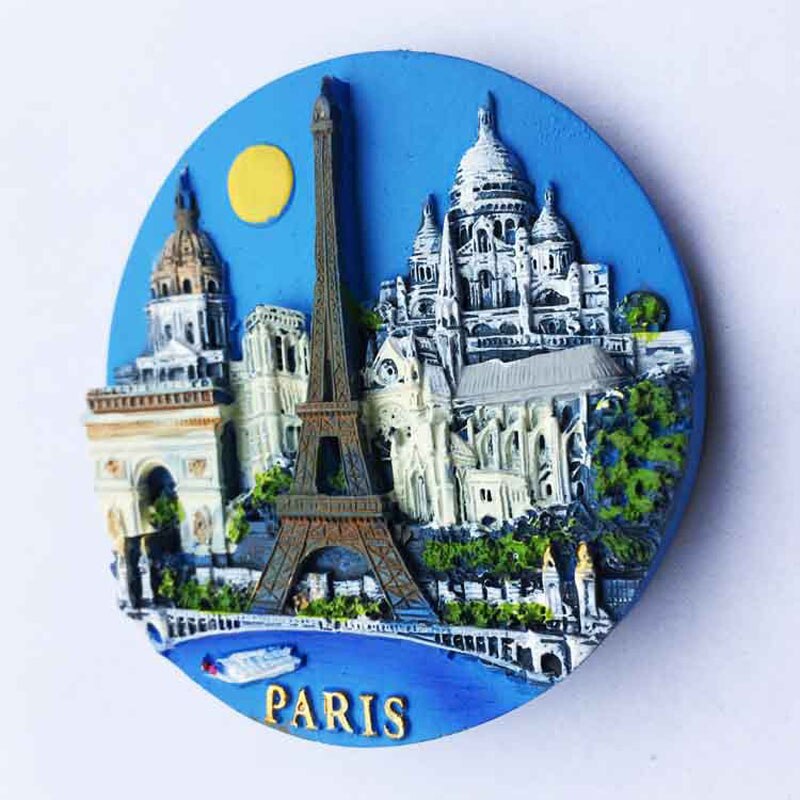 Paris Scenic Fridge Magnet 3D Round Refrigerator Magnets Travel Souvenirs Home Decoration