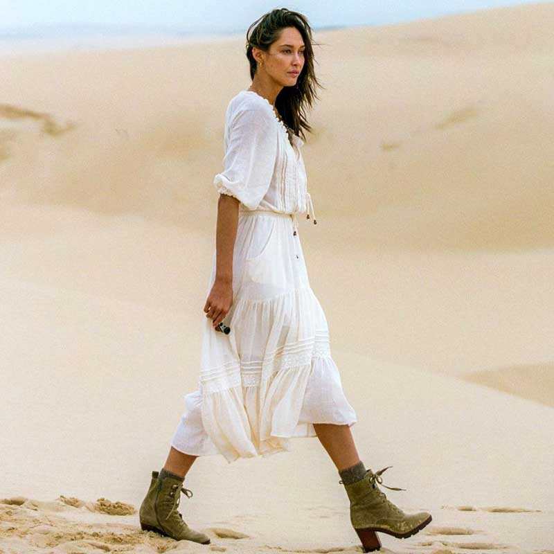 Boho Inspiriert gekräuselte weiße bluse frauen langarm V-ausschnitt tasten lässig bluse Shirt frühling sommer Spitzen boho Strand Spitzen