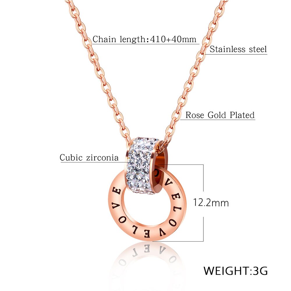 Lokaer Böhmen SchöNe Strass Doppel Kreis Charme Halsketten & Anhänger Edelstahl Schmuck Für Frauen N17075