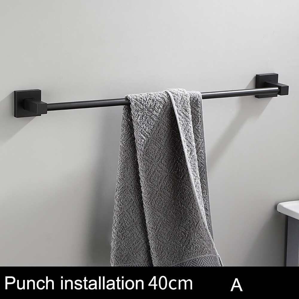 Matte Black Dubbele Single Layer Handdoek Bars Badkamer Handdoek Hanger Ruimte Aluminium Badkamer Accessoires 40-50Cm Handdoekenrek: A  40CM