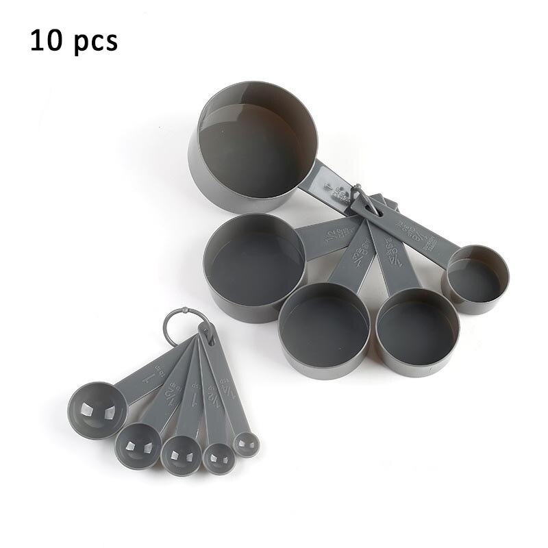 10Pcs/Set Kitchen Measuring Spoons PP Plastic DIY Baking Supplies Portable Pure Color Stackable Combination: Gray