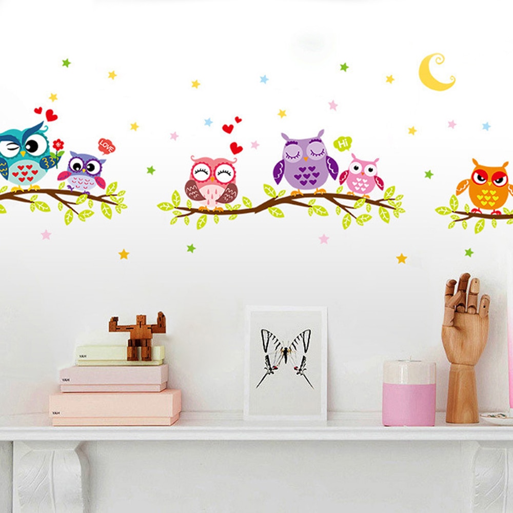 Wallpaper Sticker Happy Removable Waterproof Cartoon Animal Owl Wall Sticker Kids Home Decor Wallpapers For Living Room