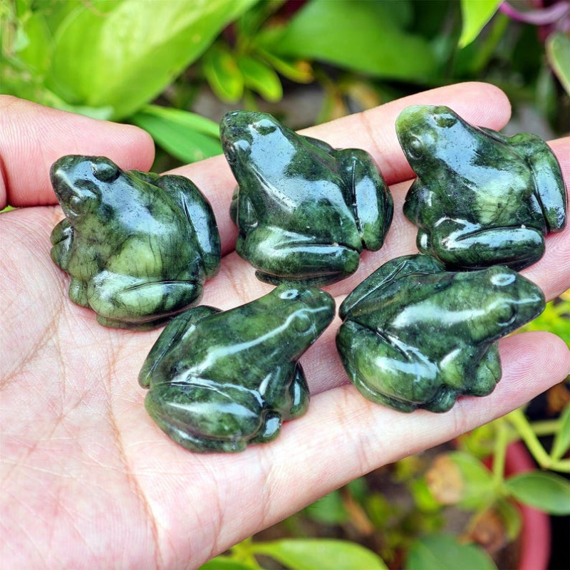 Rana de jade verde mezcla Natural, animal de cuarzo, rana de cristal, decoración del hogar, espécimen Mineral, de cristal, curación Reiki, 1 ud.