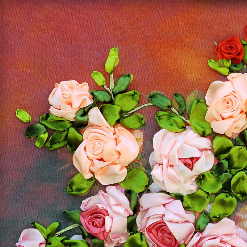 Fita bordado diy pintura em tela, cor impressa flores imagem rosa, bordado artesanato kit ponto cruz decoração da parede C-0094