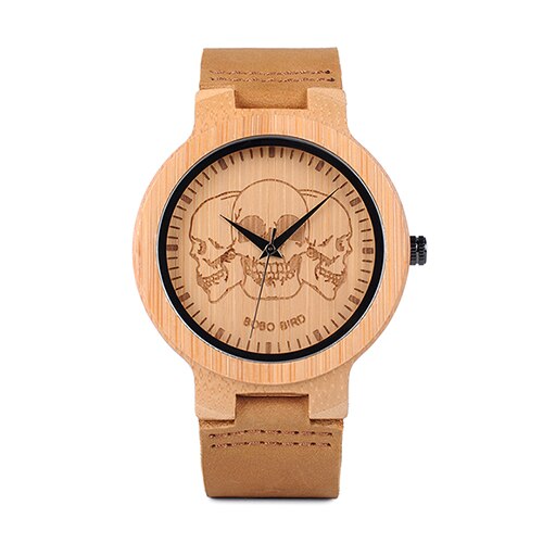 BOBO BIRD Watch Men Wooden Lifelike Print Dial Face Quartz Watches 3D Visual Timepieces as relogio masculino: Skull