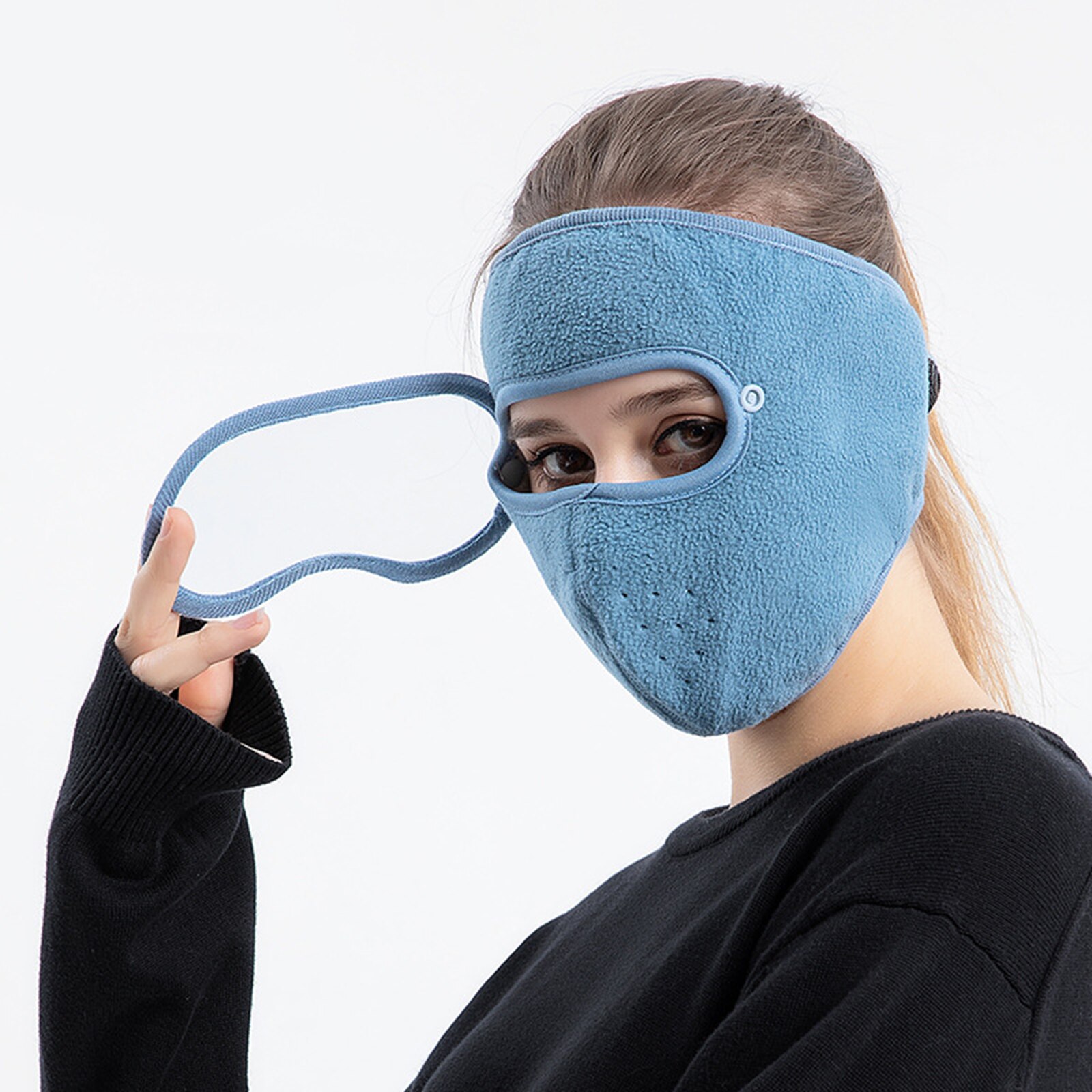 Dust-Proof Volledige Gezicht Hoofddeksels Anti-Fog Winter Warme Polar Fleece W/Goggles