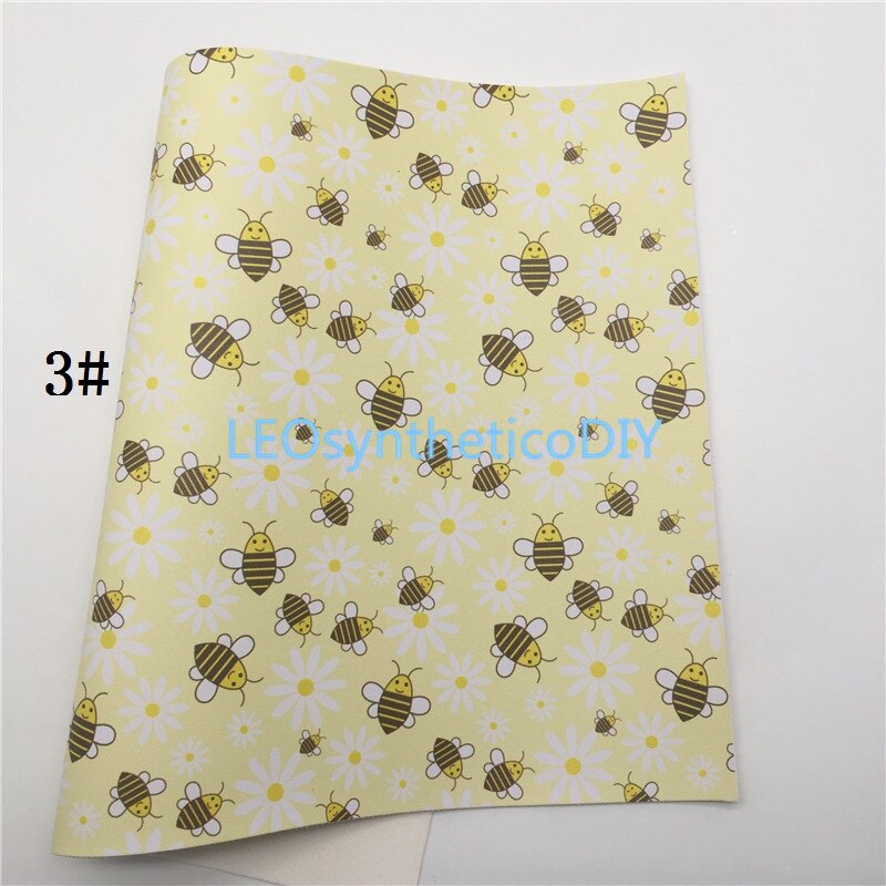 1Pc 21X29CM Bijen Daisy Bloemen Gedrukt Glitter Suède Zachte Voelde Back Faux Stof Maken Bows Leosyntheticodiy 6S25B: 3