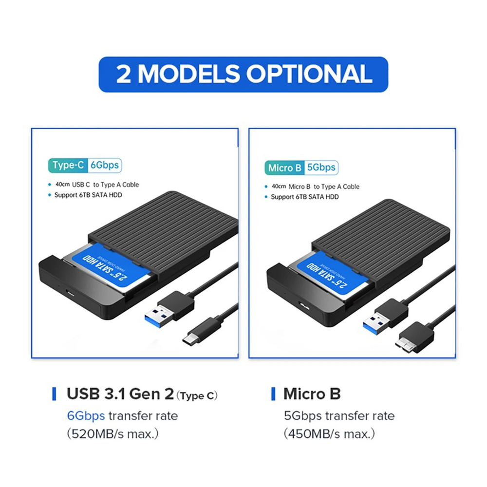 2.5- hårddisk/ssd-fodral sata till usb 3.1/3.0- adapterfodral 6 gbps hd extern hårddiskkabinett låda för disk hårddisktyp usb-c-kabinett