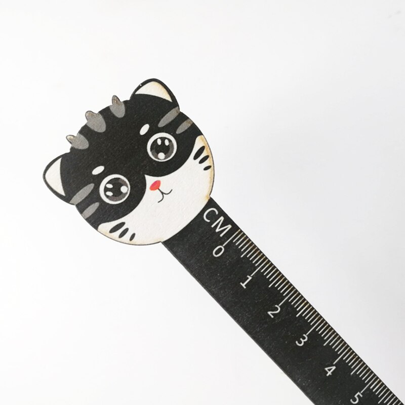 Regla recta de gato de dibujos animados, regla de madera para Patchwork, papelería de dibujo, suministros escolares, 15CM de longitud, 1 ud.: black