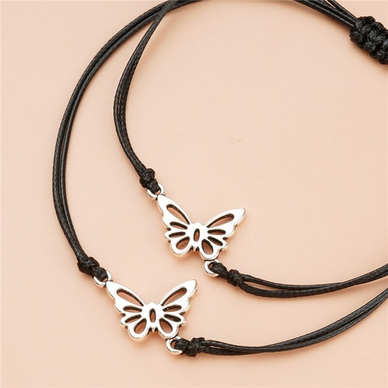 2 pçs/pçs/set correspondência pulseiras oco borboleta charme corda de mão para casal mãe filha cordão ajustável presente significativo