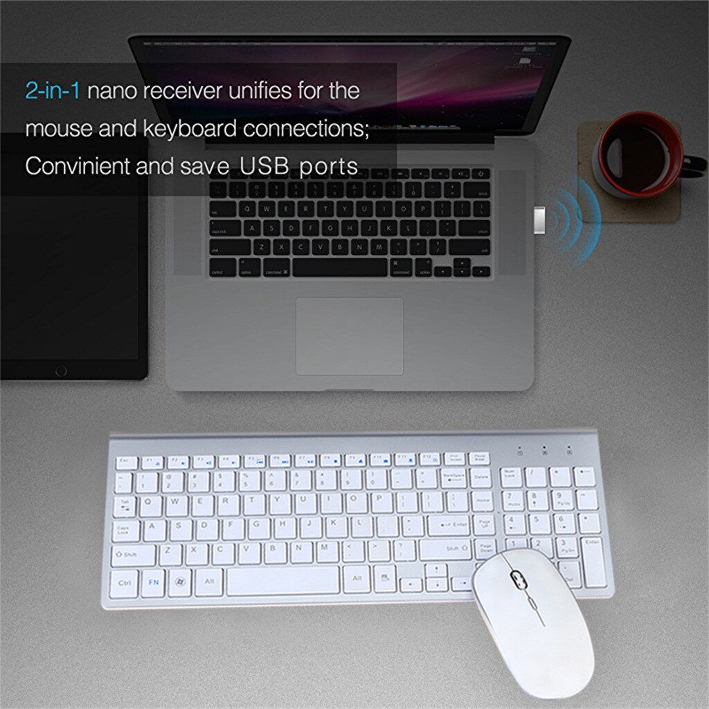 Mini Ultra-Thin Mute Mice 2.4 GH USB Wireless Keyboard Silent Mouse Set Combo Mause Silent Button Keyboard and Mouse Combo 2.4G: Default Title