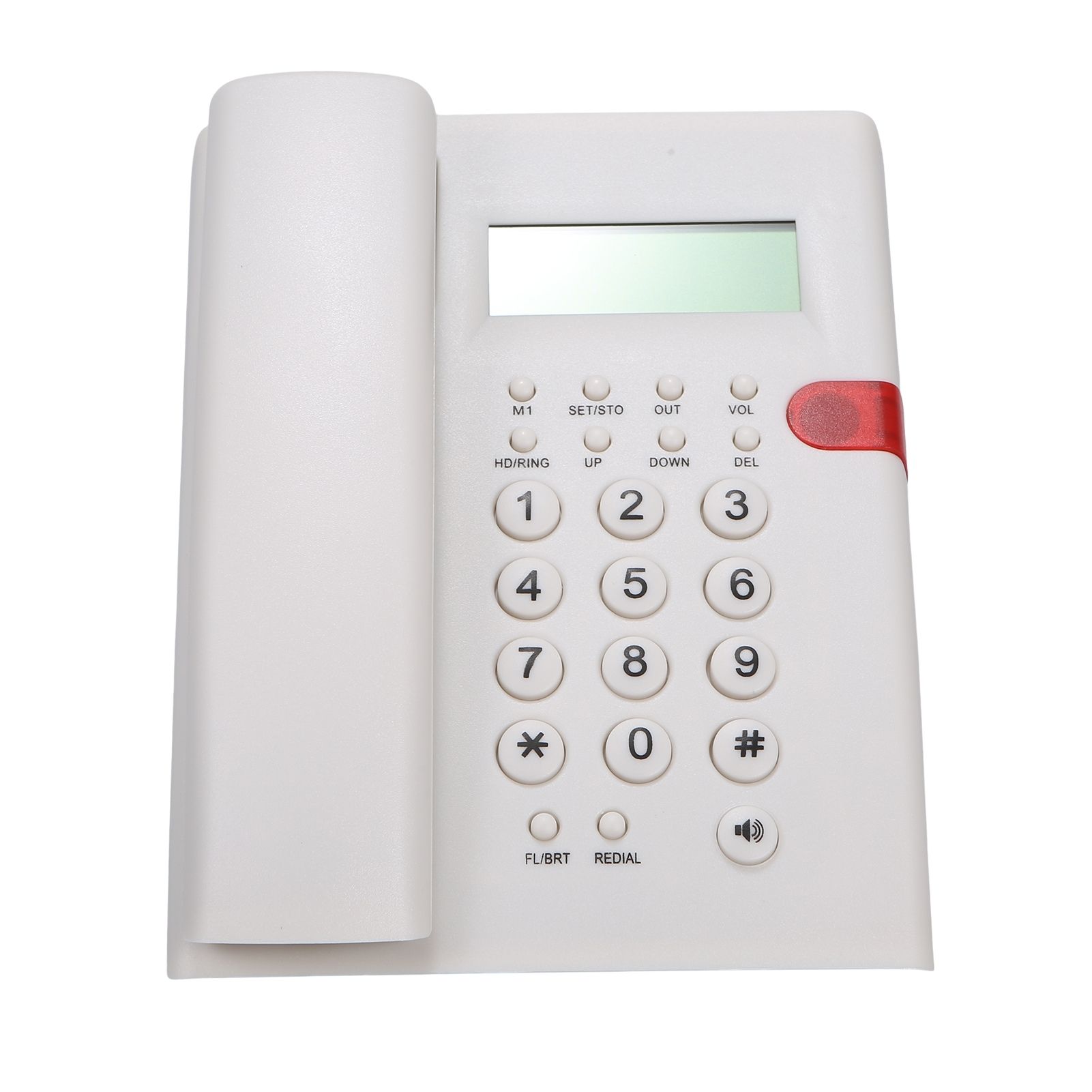 Teléfono fijo sin batería de escritorio con identificación de llamadas, pantalla LCD ajustable, brillo, línea telefónica de EE. UU.: Blanco