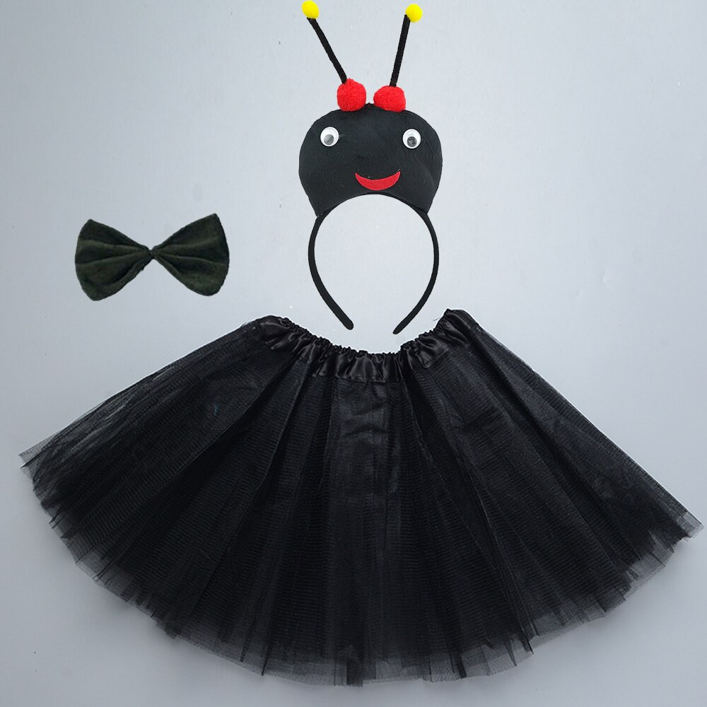 Disfraz de abeja amarilla y mariquita para niños y mujeres, conjunto de falda y tutú de dibujos animados, diadema, cola, de cumpleaños, Cosplay, Halloween