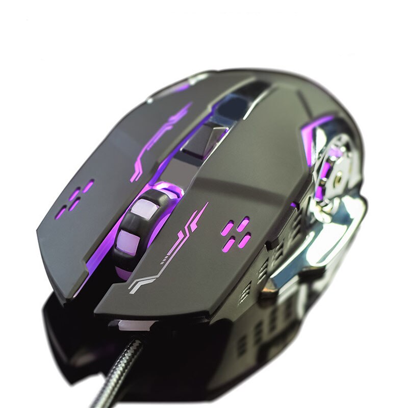 Gaming Mouse Computer Wired Glow Macro Definition Mice 6 Buttons 3200DPI USB Optical For Laptop Desktop: Plating Black