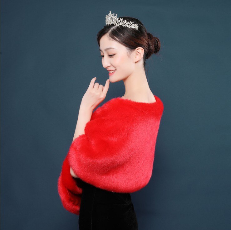 verrotten Schwarz Pelz Faux Winter Bolero Frauen Braut Schal Hochzeit Kap Auf Lagerbier Braut Mäntel Hochzeit Mantel Jacke Für Abend Party