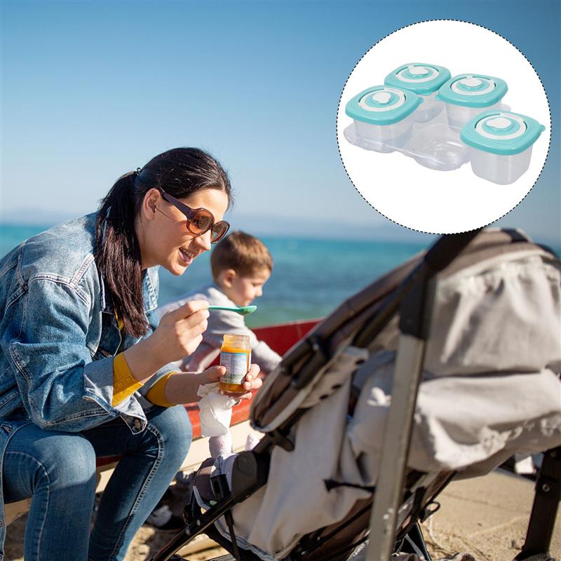 4Pcs Baby Blocks Freezer Plastic Food Box Baby Food Container Without Tray