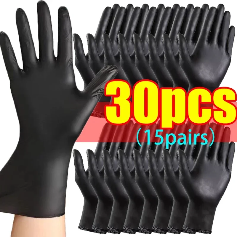 Schwarze Nitril-PVC-Handschuhe, starke Handschuhe, Einwegartikel für Hausarbeit, Geschirrspülen, Auto, Industrie, Gartenarbeit, Haustierpflege, Backen, Kochwerkzeug: S / Schwarz