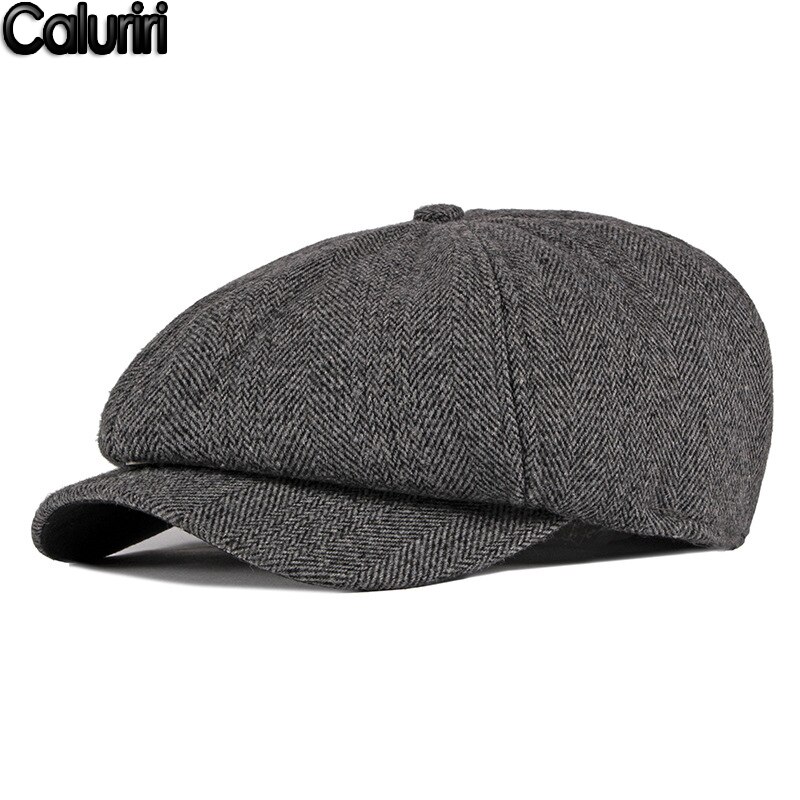 Mænds vinterhat britisk retro ottekantet hat middelaldrende ældre far gorro klassisk plus fløjl varm baret hat zz -230