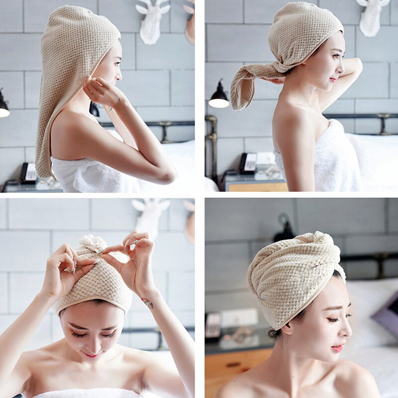 Micro Fiber Hair Towel Hair Drying Towels Quick Magic Dry Hat Cap Twist Head Towel with Button NCM99