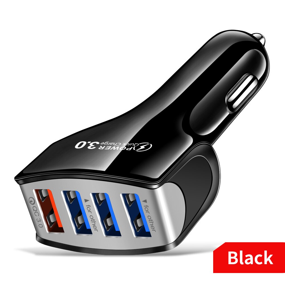 AIXXCO-Adaptador de cargador de teléfono móvil para coche, dispositivo de carga rápida 3.1A, 4 puertos USB, 15W, para iPhone, Xiaomi, Huawei: Black