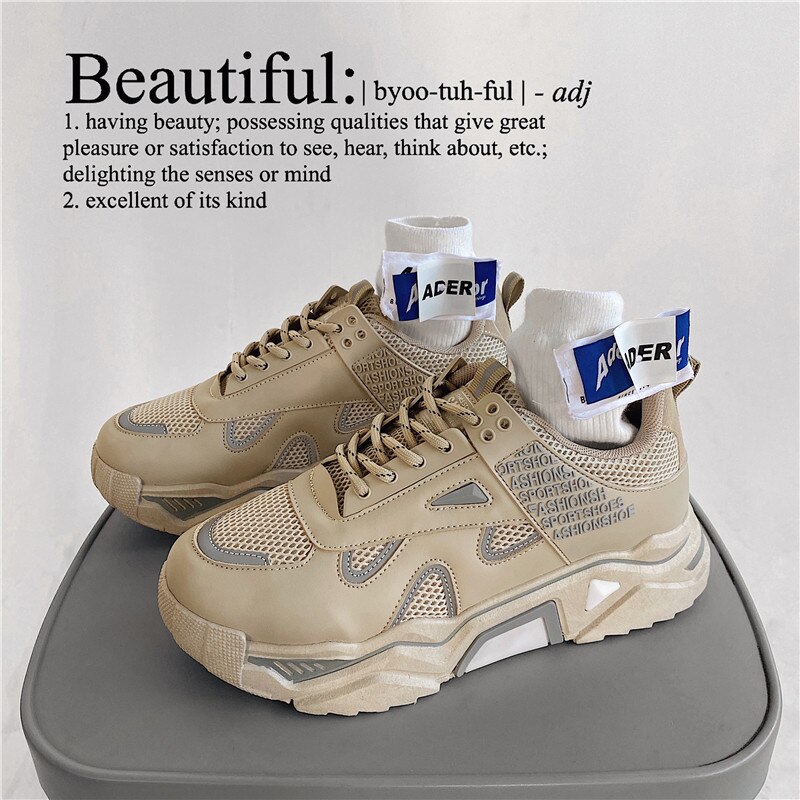 Men Casual Shoes Lack Up Breathable Male Sneakers Footwear Trainer Sneakers Shoes Man Zapatillas Hombre R13-74: Khaki / 6.5