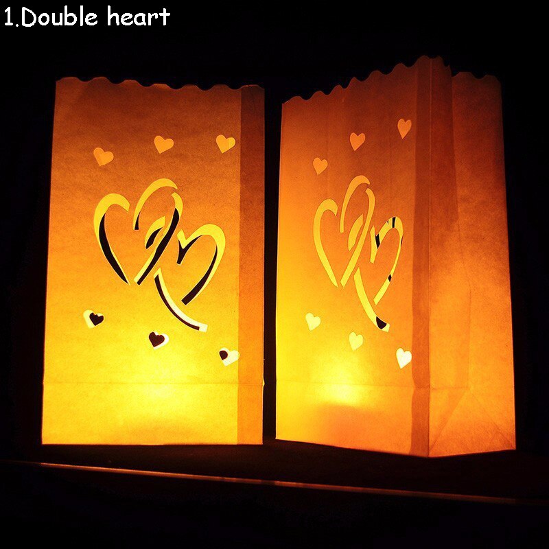 10PCS Wedding Heart Tea Light Holder Luminaria Paper Lantern Candle Bag Home Romantic Wedding Party Decoration Supplies: 005