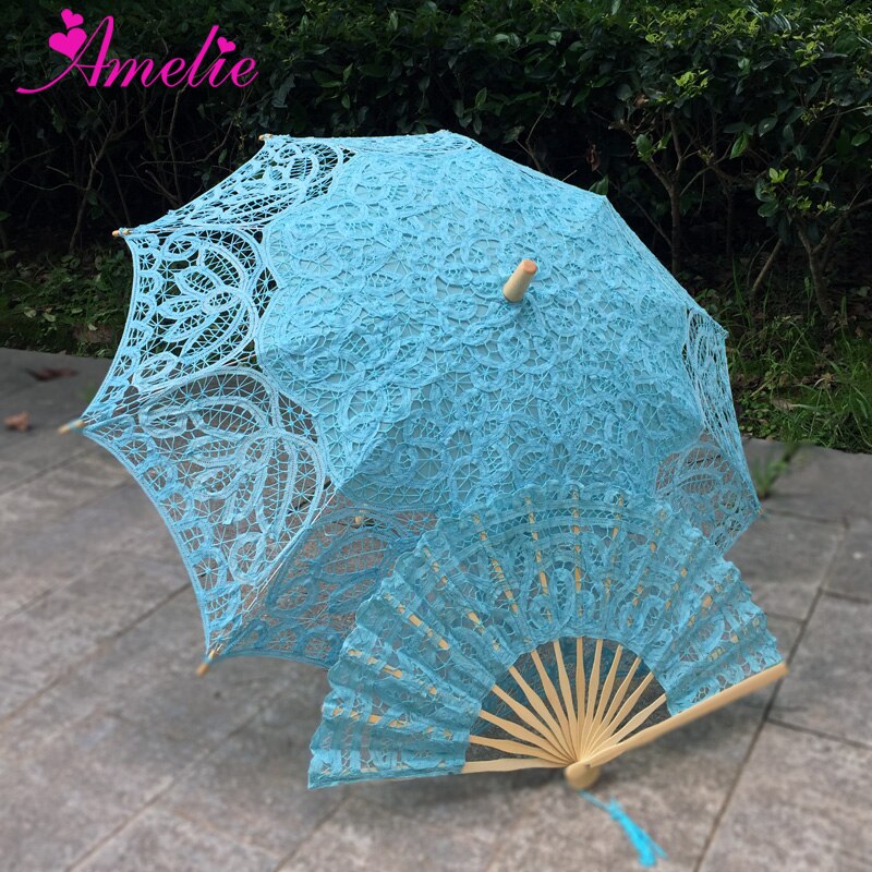 Battenburg – Parasol et éventail en dentelle pour mariée