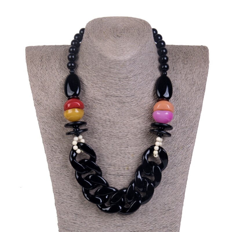 Statement/Chain Necklace Women Red Beads/Custom Necklace Charm Acrylic Resin Long Necklaces Female Large Vintage Jewelry: black