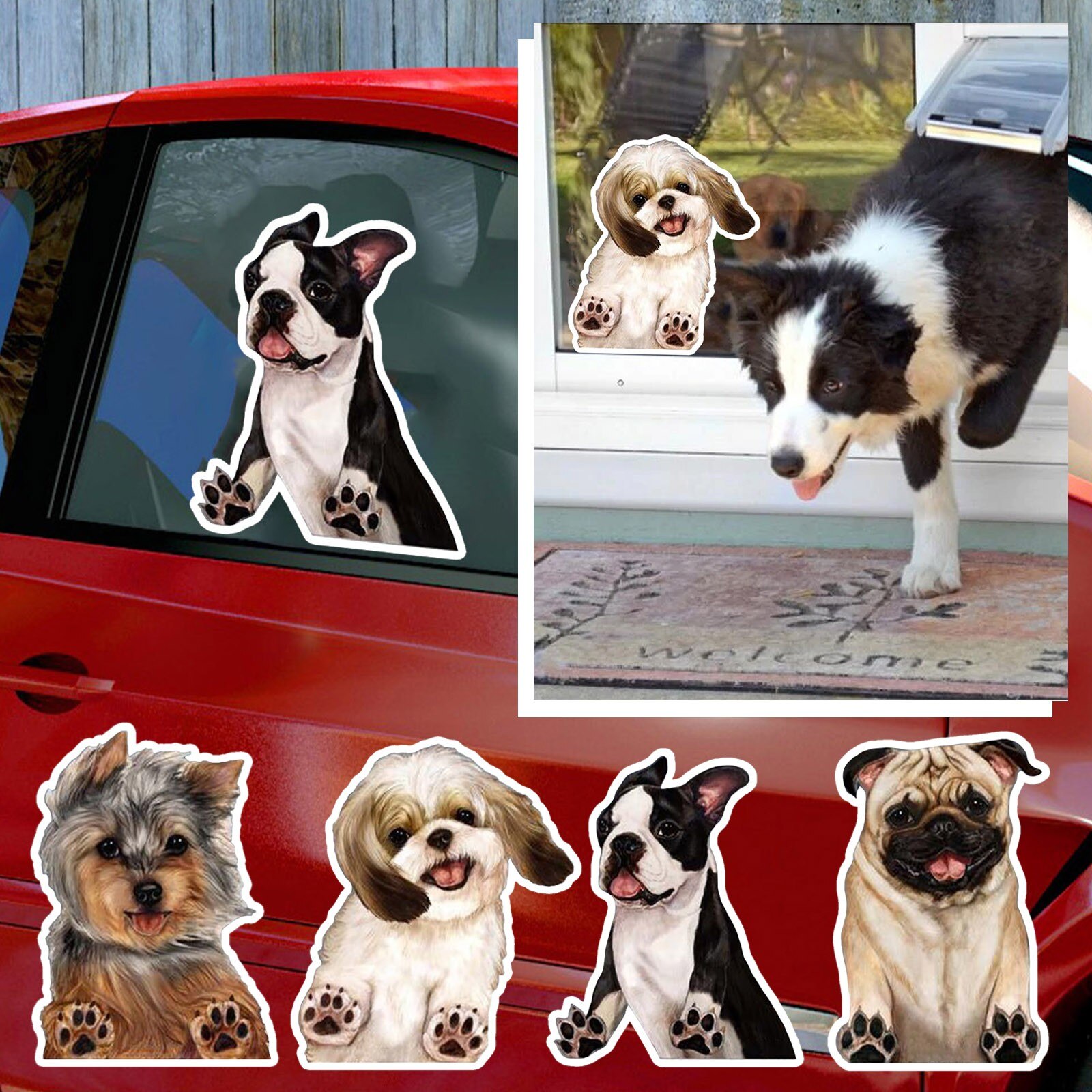3D Funny Pug Dog Watch Snail PVC Car Window Decal Waterproof Cute Pet Puppy Vehicle Home Decorative Sticker Auto Accessory