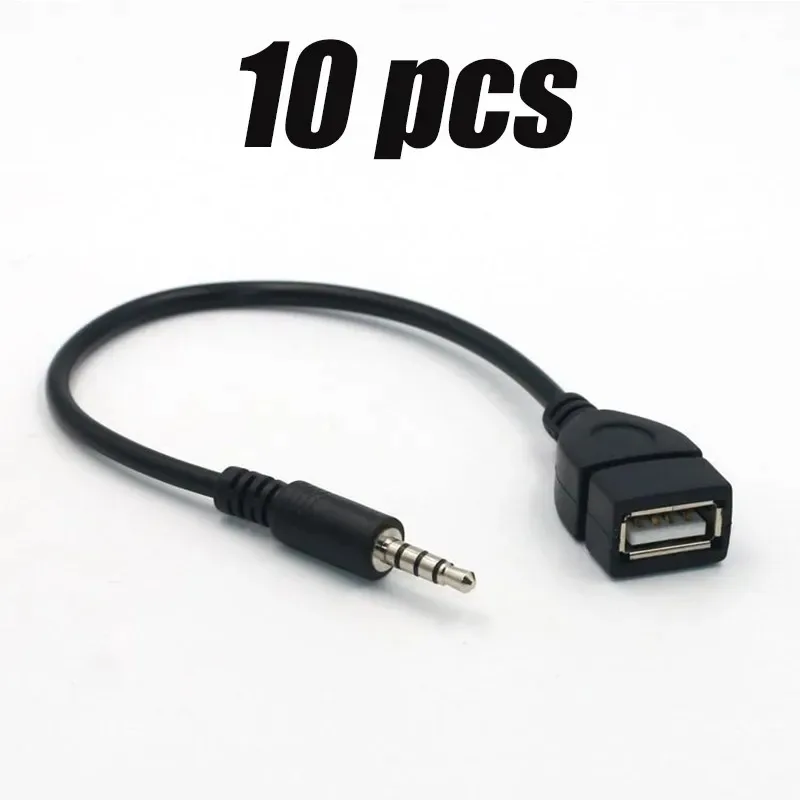 1/10 stks Zwarte Auto AUX Audio Kabel Naar USB Audio Kabel Auto-elektronica voor Muziek afspelen Auto Audio Kabel USB Hoofdtelefoon Converter: Zilver