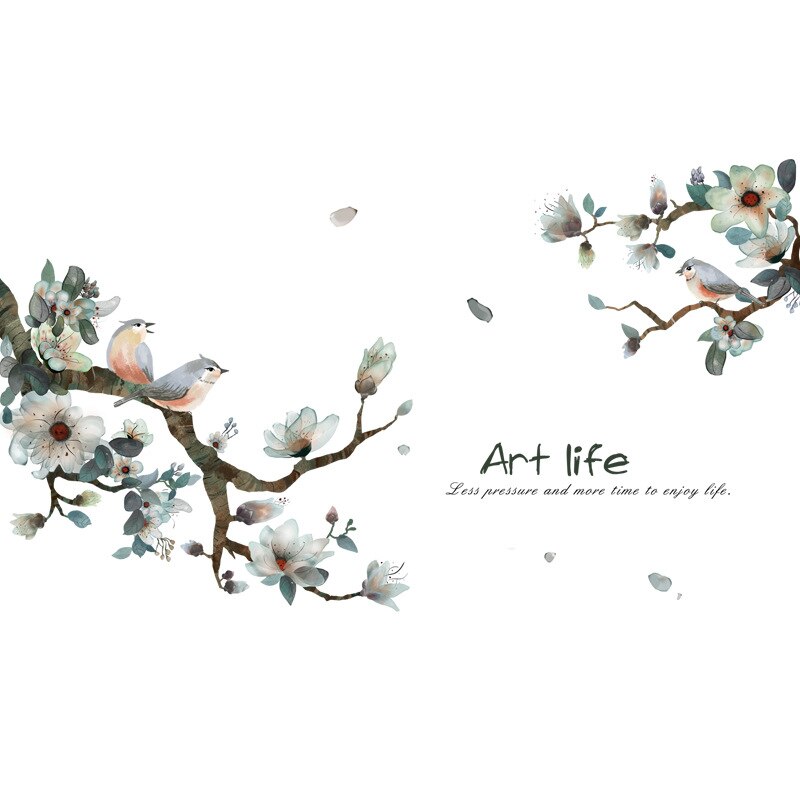 Wysokiej jakości sztuki życia kwiat ptak gałęzie grzejnik ścienny naklejki pcv dla TV robić salonu przyklejany robić ściany tapety wystrój domu duże