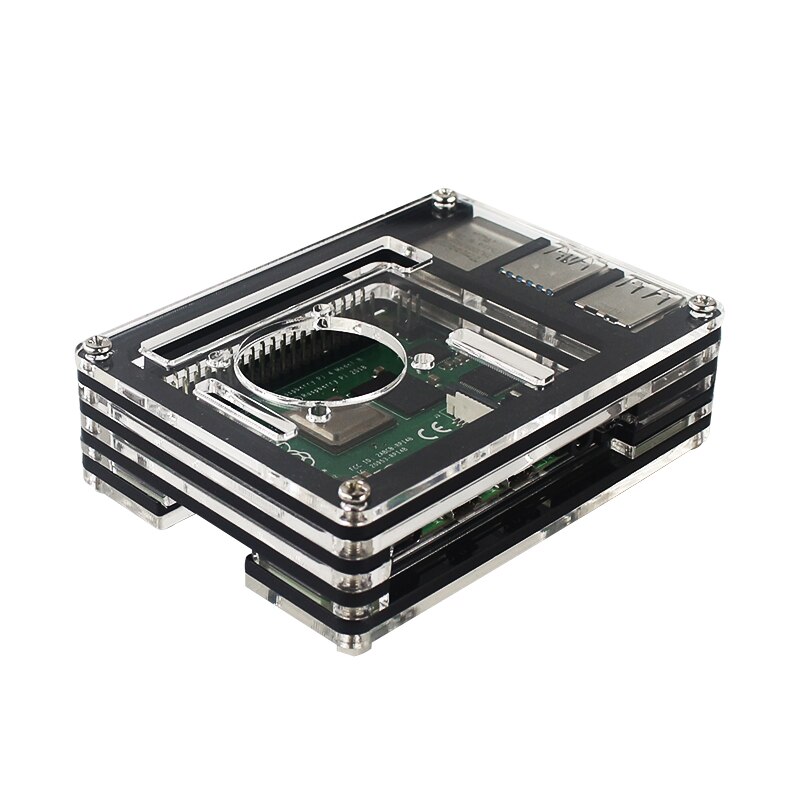 9 Layer Acrylic Case for Raspberry Pi 4 Model B Transparent Black Shell with Cooling Fan Protect Cover for Raspberry Pi 4 4B