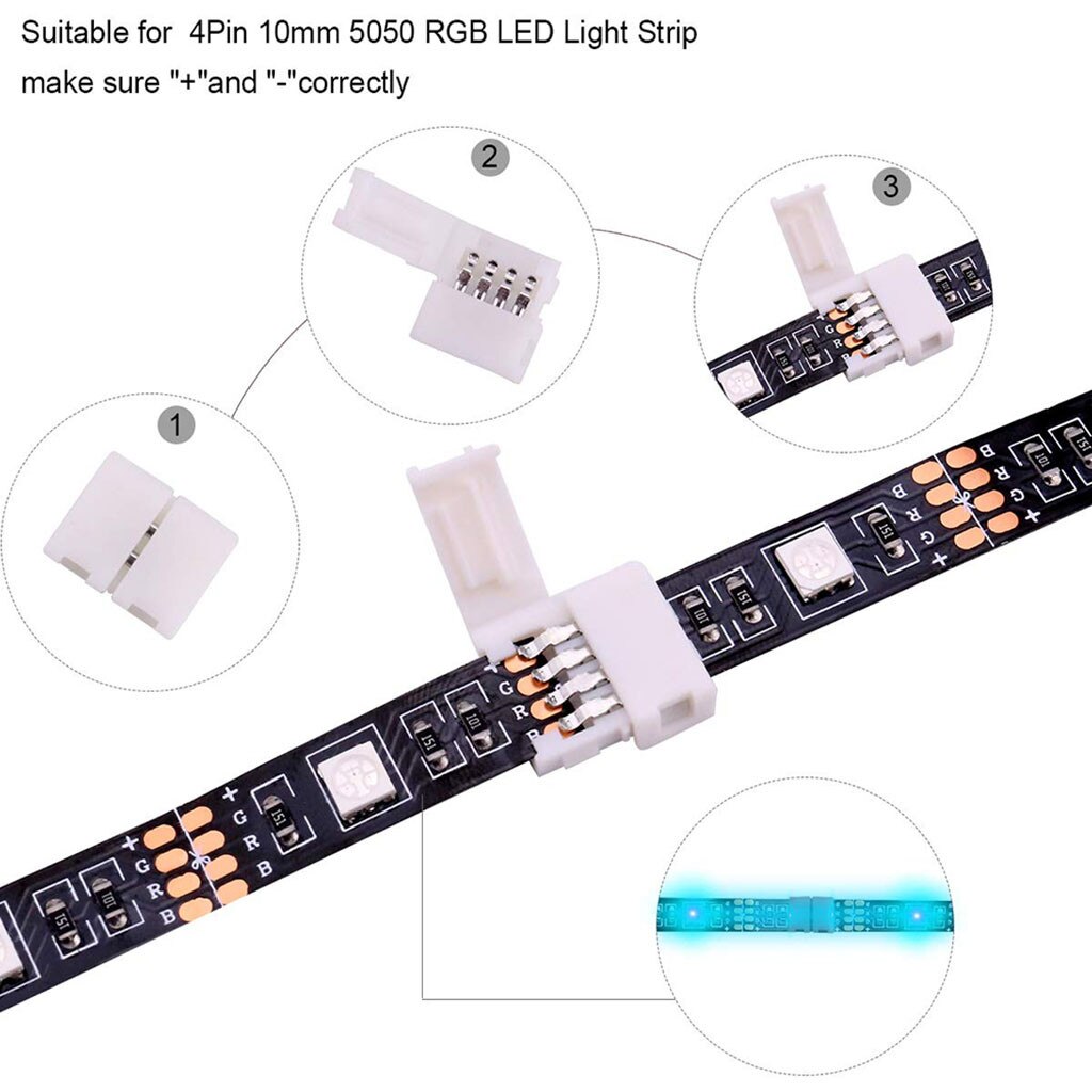 Led Light Strip Connectors Set Voor Smd 4 Pin 10Mm 3528/5050 Breed Rgb Led Strips 12V-24V Draagbare Verlichting Accessoires