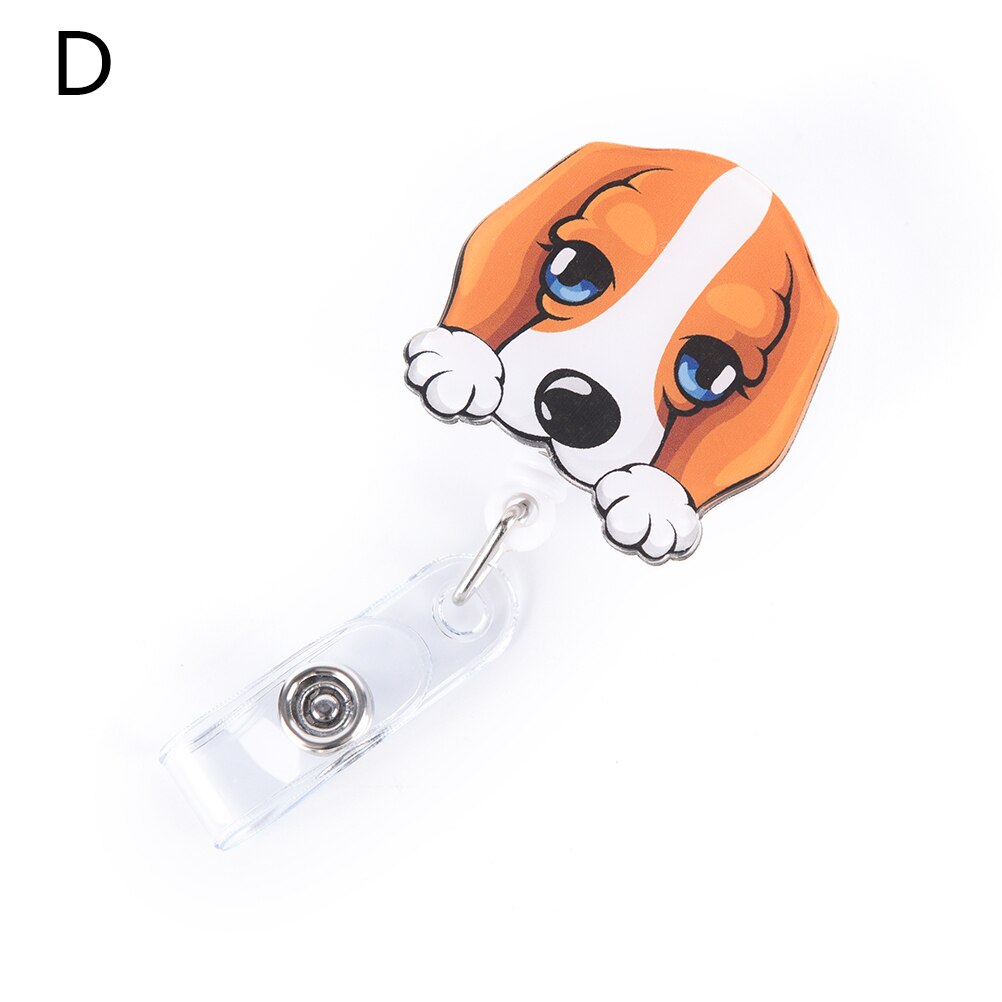 1 pièces Mini dessin animé chien rétractable Badge bobine le nouvel étudiant infirmière interdiction ID nom carte porte-Badge fournitures de bureau: D