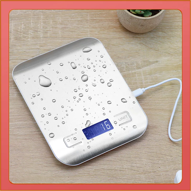 Display LCD da 5/10 kg Bilancia elettronica da cucina digitale Pannello in acciaio inossidabile Ricarica USB Bilancia precisa con piattaforma piccola portatile: Luce Verde / 3Kg