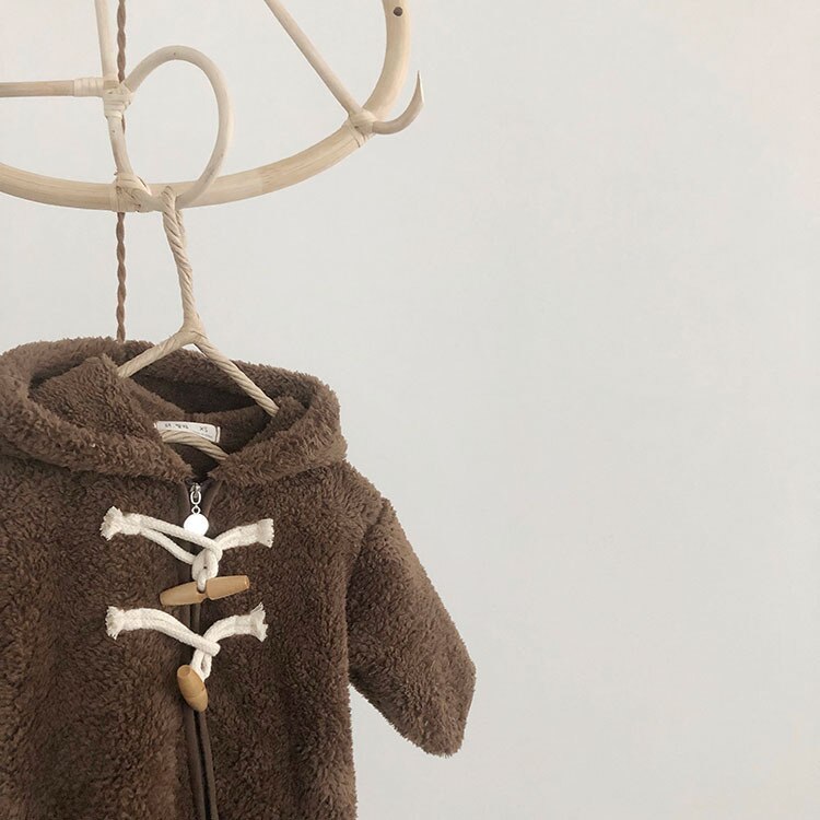 Autumn Winter Boys and Girls Regular Korean Style Cotton Kids Romper Warm, Hooded Collar, Long-Sleeved Zipper, Solid Color
