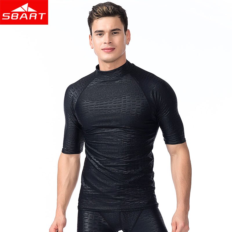 Sbart langærmet rash guard mænd badetøj skjorter solbeskyttende lycra surf våddragt toppe snorkel svømning windsurfing rashguard l: Kort ærme / L