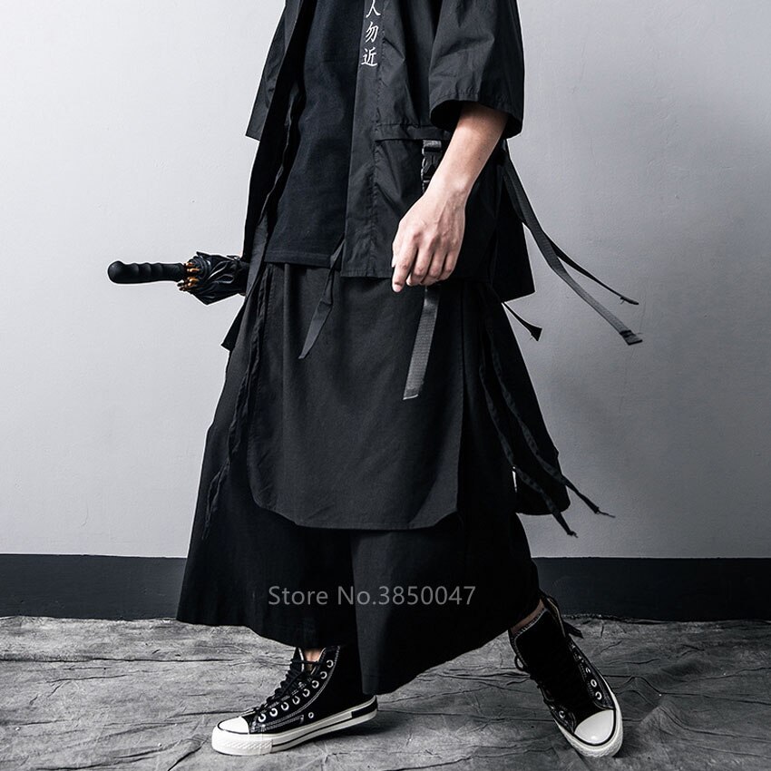 Pantalon Kimono noir gothique japonais pour femmes et hommes, Yukata, Haori samouraï, Costumes Cosplay, vêtements traditionnels, Streetwear