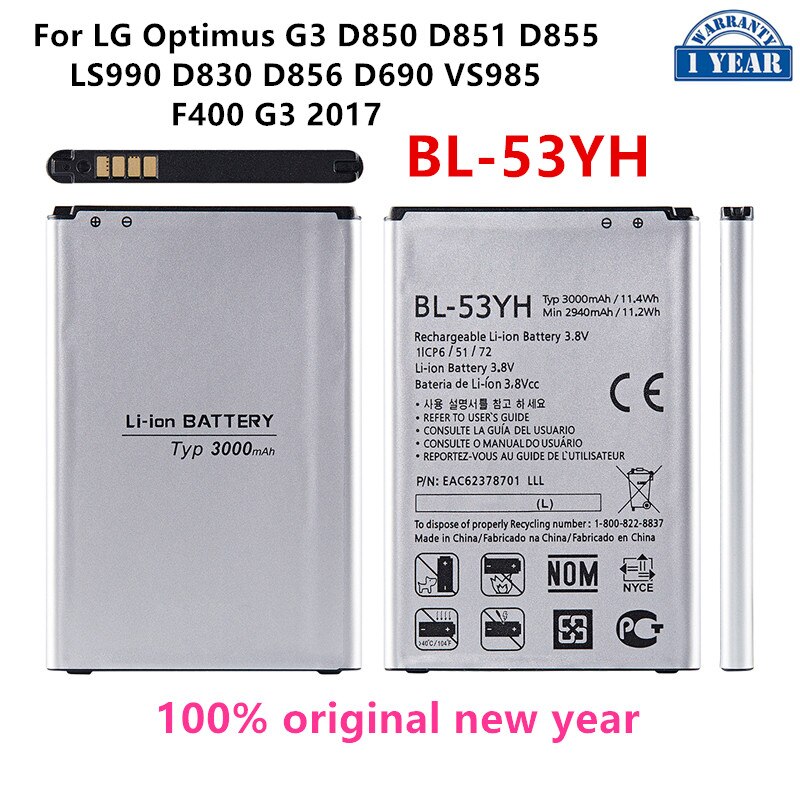 BL-41A1H BL-44E1F BL-44JN BL-44JR BL-45B1F BL-47TH BL-48TH BL-49JH BL-49SF BL-51YF BL-53YH BL-59JH Batterij Voor Lg G3/G4/V10/V20: BL-53YH   Optimus G3
