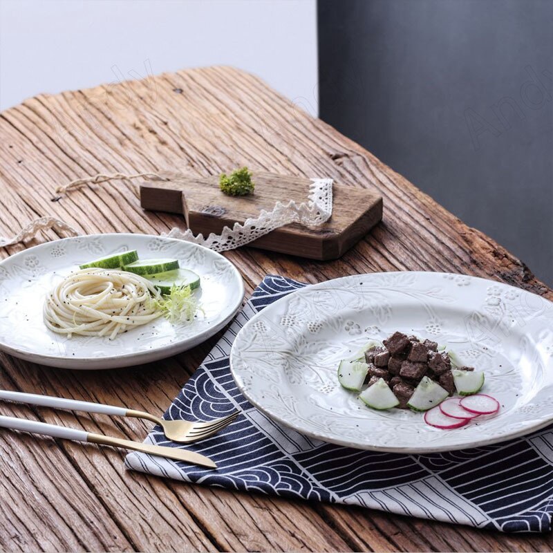 retro płyta ceramiczna ręcznie kwiatowa tłoczona sałatka owocowa talerze zachodnia restauracja kreatywna stek danie francuska zastawa stołowa robić kuchni