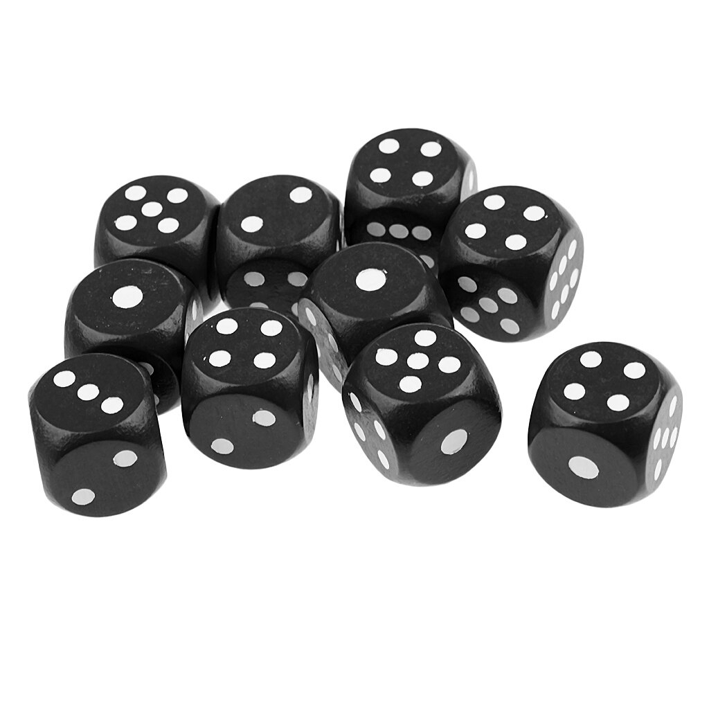 10Pieces Wooden Dice D6 Six Sided Dotted Dice For: Black