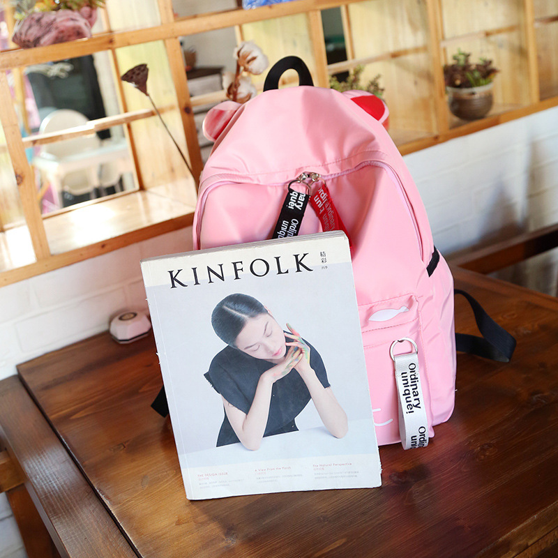 Teens Women Backpack Schoolbag for Girls Teenage pink School Bags Cute Cat Ears Nylon Back Pack Female Book Bag Casual